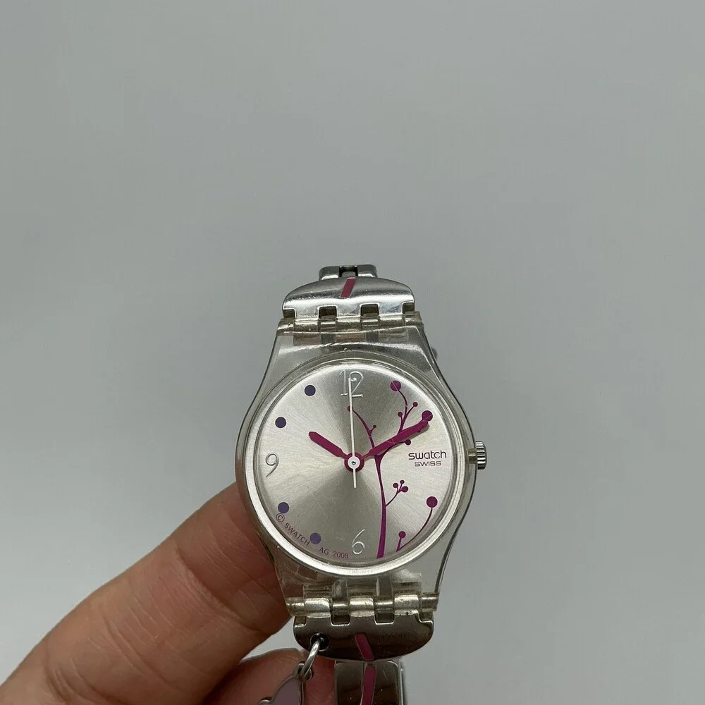 Swatch Butterfly 2009 Womens Watch 25mm Silver Tone Pink Charm New Battery 6.75